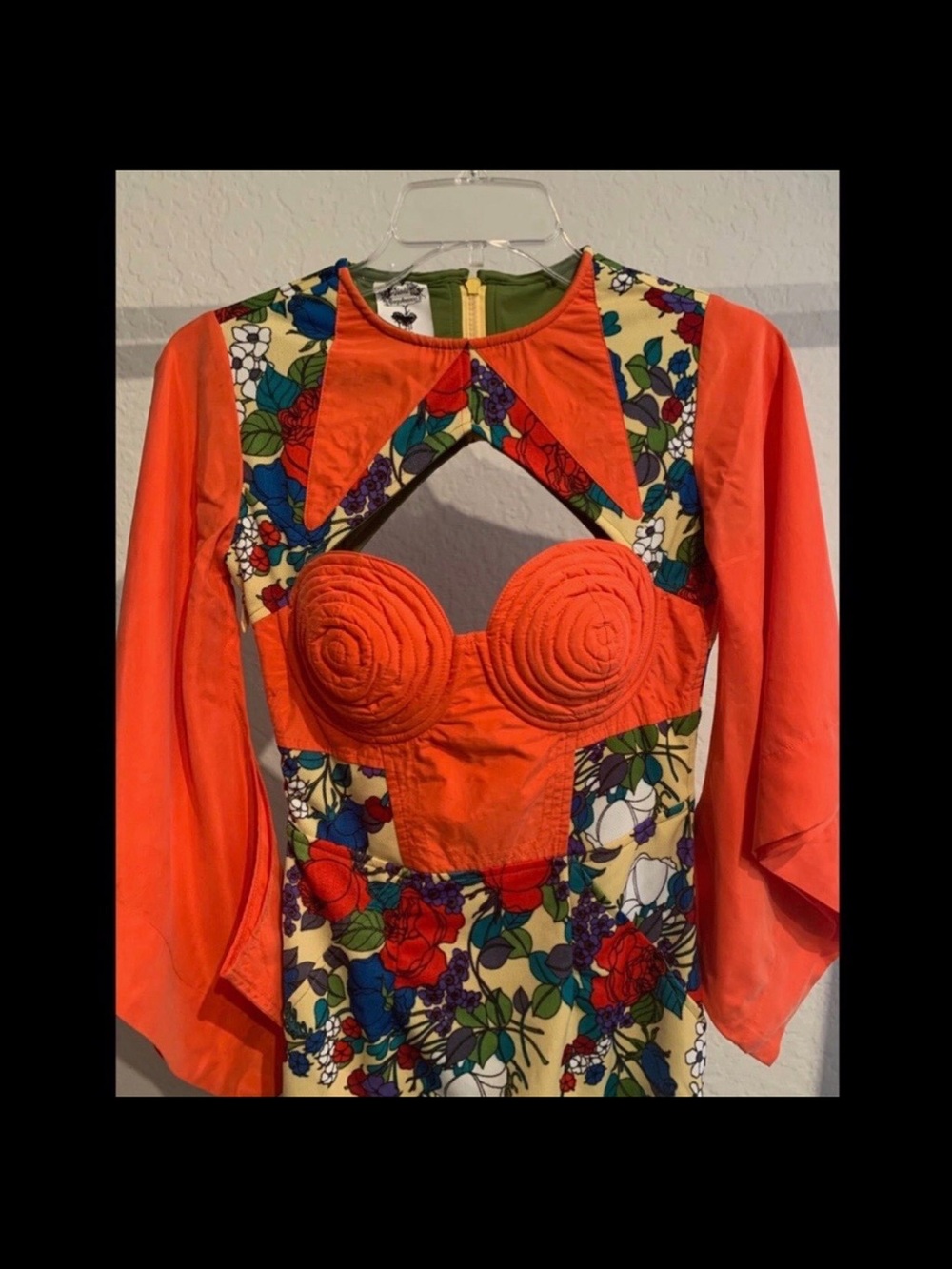 Bright Orange Floral Cutout Women's Dress Nuvula